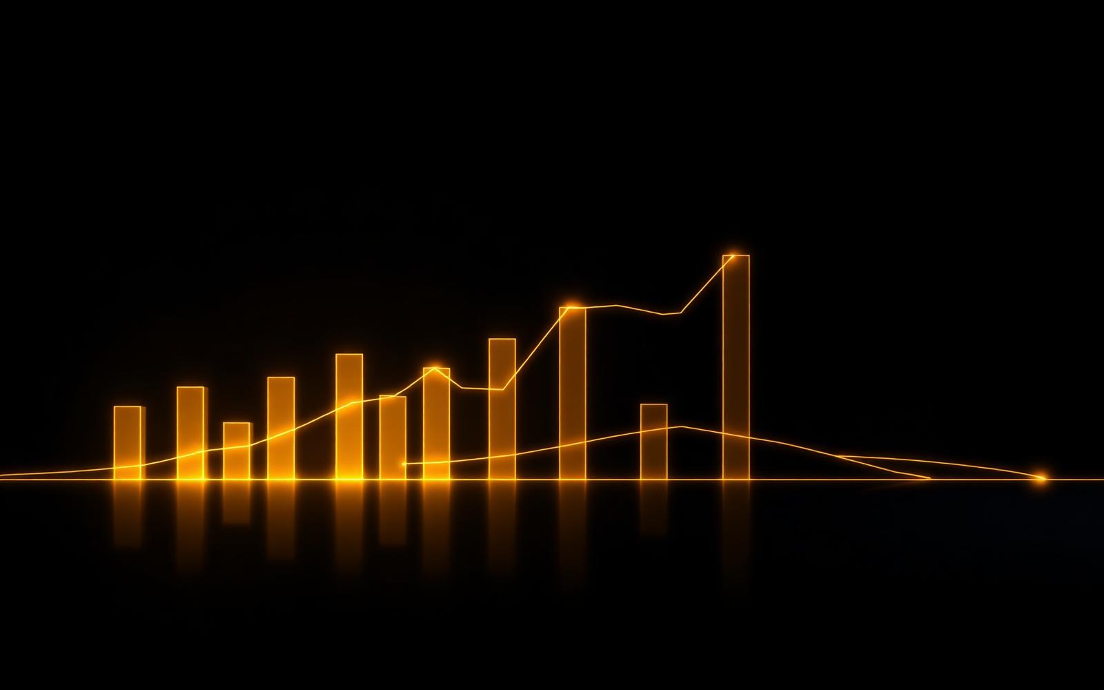 Glowing gold growth chart on a black background
